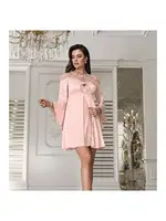 Dantelli Sırtı Püsküllü 2'li Mini Pudra Saten Kadın Gecelik Takımı İmaj 3200 Pudra detay görünüm