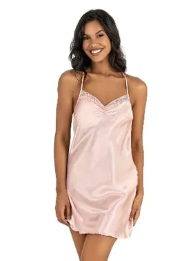 Ahu Lingerie Dantelli Somon Kısa Saten Gecelik Ahu Primoda 8213