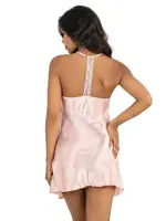 Dantelli Somon Kısa Saten Gecelik Ahu Primoda 8213 detay görünüm