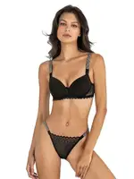 Dantelli Taşlı Destekli Sütyen Takım Fabony 4220 Siyah görsel 5