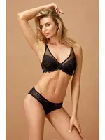 Dantelli Transparan Detaylı Desteksiz Siyah Sütyen Takım Nurteks 4337 Siyah