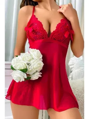Ruselin Dantelli Tül Kırmızı Seksi Fantezi Gecelik Ruselin 2097 - Alternatif Görünüm