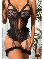 Dantelli Volanlı Fantazi Jartiyer Takımı For Dreams 8450 Siyah