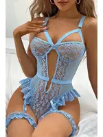 Dantelli Volanlı Fantazi Jartiyer Takımı For Dreams 8450 Mavi detay görünüm