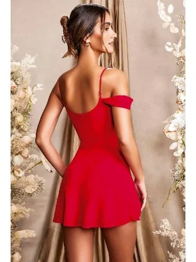 Pink Night Dekolteli Seksi Kırmızı Mini Elbise Pink Night 2291 - Alternatif Görünüm