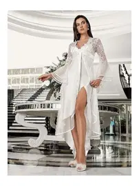 İmaj Derin Yırtmaçlı Asimetrik Kesim 2li Saten Gecelik Takım İmaj 4202