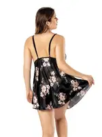 Derin Yırtmaçlı Dantelli Etek Kısmı Çiçekli Fantazi Büyük Beden Gecelik Nightlight 3557 Siyah detay görünüm