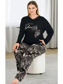 Lady Desenli Büyük Beden Viskon Pijama Takımı Lady 11381
