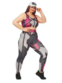Lady Desenli Kadın Büyük Beden Tayt Büstiyer Fitness Takım Lady 1505