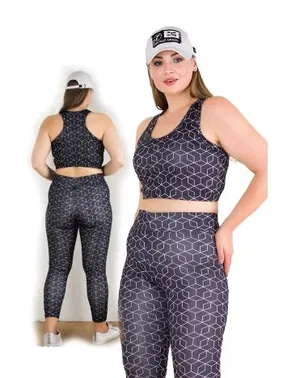 Lady Desenli Kadın Büyük Beden Tayt Büstiyer Spor Fitness Takım Lady 1509 - Alternatif Görünüm