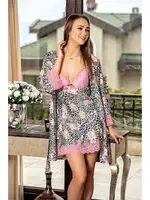 Desenli Kapli Kısa İkili Saten Sabahlık Gecelik Takımı Loriva Ahu 1654 Pembe farklı açı