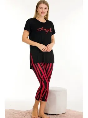 Lady Desenli Kısa Kollu Rahat Kesim Lady Kapri Pijama Takımı 12052