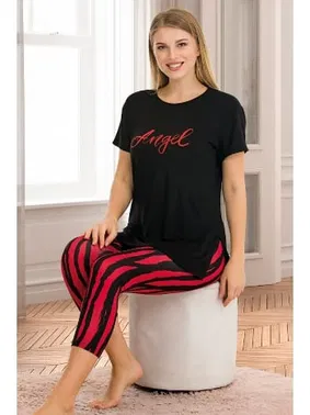 Lady Desenli Kısa Kollu Rahat Kesim Lady Kapri Pijama Takımı 12052 - Alternatif Görünüm