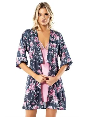 Ahu Lingerie Desenli Pembe Saten Sabahlık Gecelik Takımı Loriva Ahu 1708 - Alternatif Görünüm