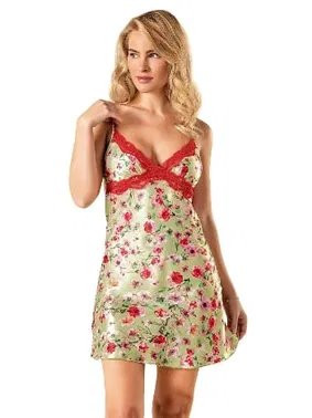 Ahu Lingerie Desenli Saten Gecelik Ahu Primoda 8148