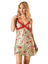 Ahu Lingerie Desenli Saten Gecelik Ahu Primoda 8148