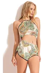 Ahu Lingerie Desenli Saten Şort Takımı Ahu Primoda 9146