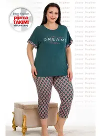 Lady Desenli Yeşil Viskon Kapri Pijama Takımı Battal Lady 10676