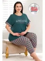 Desenli Yeşil Viskon Kapri Pijama Takımı Battal Lady 10676 Yeşil detay görünüm