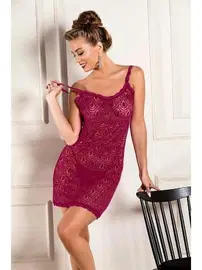 Gallipoli Devore Tasarım Transparan Babydoll String Takım Bordo 31842