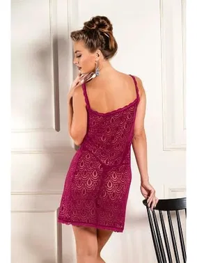 Gallipoli Devore Tasarım Transparan Babydoll String Takım Bordo 31842 - Alternatif Görünüm