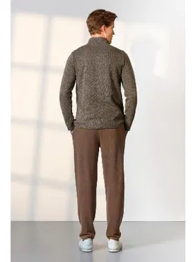 Doreanse Dik Yaka Kahverengi Düğmeli Erkek T-Shirt Pijama Takımı Doreanse 25K4544 - Alternatif Görünüm