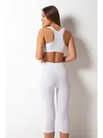 Diz Altı Boy Pamuklu Lastikli Bel Kadın Tayt Donex 1466 Beyaz detay görünüm