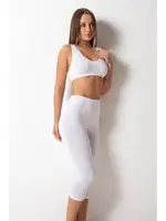 Diz Altı Boy Pamuklu Lastikli Bel Kadın Tayt Donex 1466 Beyaz farklı açı