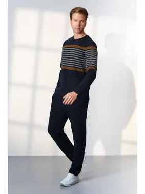 Doreanse Dokuma Çizgi Desen Erkek Lacivert Pijama Takımı Doreanse 25K4546