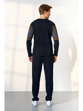 Doreanse Dokuma Çizgi Desen Erkek Lacivert Pijama Takımı Doreanse 25K4546 - Alternatif Görünüm