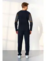 Dokuma Çizgi Desen Erkek Lacivert Pijama Takımı Doreanse 25K4546 detay görünüm