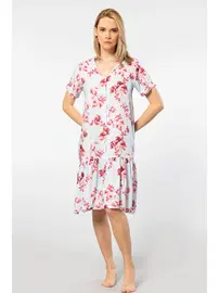 Türen Kısa Kollu Dokuma Midi Düğmeli Kadın Elbise Türen 3603/Mavi