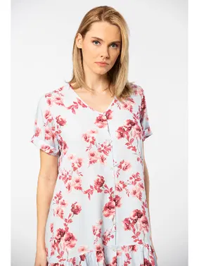 Türen Kısa Kollu Dokuma Midi Düğmeli Kadın Elbise Türen 3603/Mavi - Alternatif Görünüm