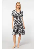 V Yaka Dokuma Önden Düğmeli Kadın Elbise Türen 3603/Siyah Siyah