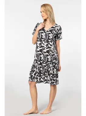 Türen V Yaka Dokuma Önden Düğmeli Kadın Elbise Türen 3603/Siyah - Alternatif Görünüm