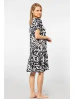 V Yaka Dokuma Önden Düğmeli Kadın Elbise Türen 3603/Siyah Siyah farklı açı