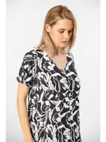 V Yaka Dokuma Önden Düğmeli Kadın Elbise Türen 3603/Siyah Siyah görsel 4