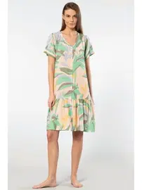 Türen Dokuma Düğmeli Elbise Türen 3603/Yeşil