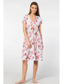 Türen Dokuma Kısa Kollu Önden Düğmeli Kloş Elbise Türen 3602