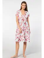 Dokuma Kısa Kollu Önden Düğmeli Kloş Elbise Türen 3602 Mavi