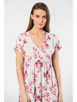 Dokuma Kısa Kollu Önden Düğmeli Kloş Elbise Türen 3602 Mavi detay görünüm