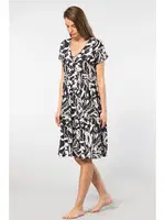 Önden Düğmeli V Yaka Dokuma Kloş Elbise Türen 3602 Siyah