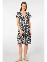 Önden Düğmeli V Yaka Dokuma Kloş Elbise Türen 3602 Siyah detay görünüm