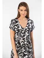 Önden Düğmeli V Yaka Dokuma Kloş Elbise Türen 3602 Siyah farklı açı