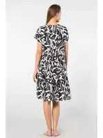 Önden Düğmeli V Yaka Dokuma Kloş Elbise Türen 3602 Siyah görsel 4