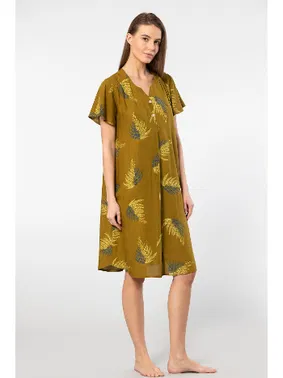 Türen Kısa Kollu Yaprak Desenli Dokuma Patlı Kadın Elbise Türen 3399 - Alternatif Görünüm