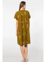 Kısa Kollu Yaprak Desenli Dokuma Patlı Kadın Elbise Türen 3399 Haki farklı açı