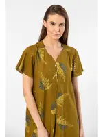 Kısa Kollu Yaprak Desenli Dokuma Patlı Kadın Elbise Türen 3399 Haki görsel 4