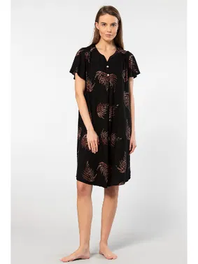 Türen Yaprak Desenli Dokuma Patlı Kadın Elbise Türen 3399