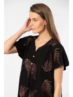 Yaprak Desenli Dokuma Patlı Kadın Elbise Türen 3399 Siyah detay görünüm